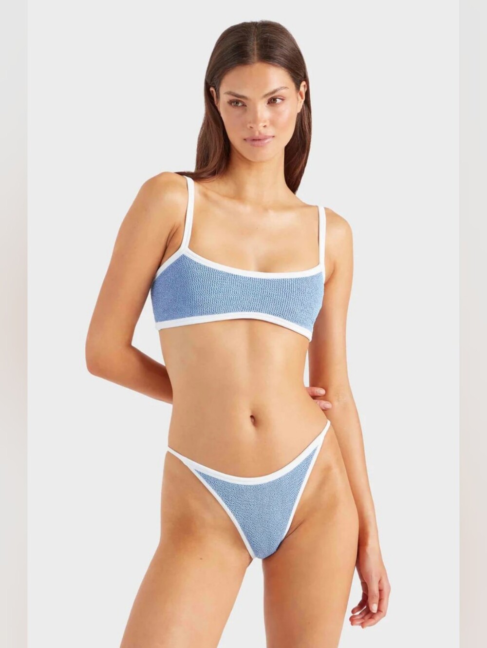 Hunza G Textured Bikini Powder Blue with White Trim One Size SW1